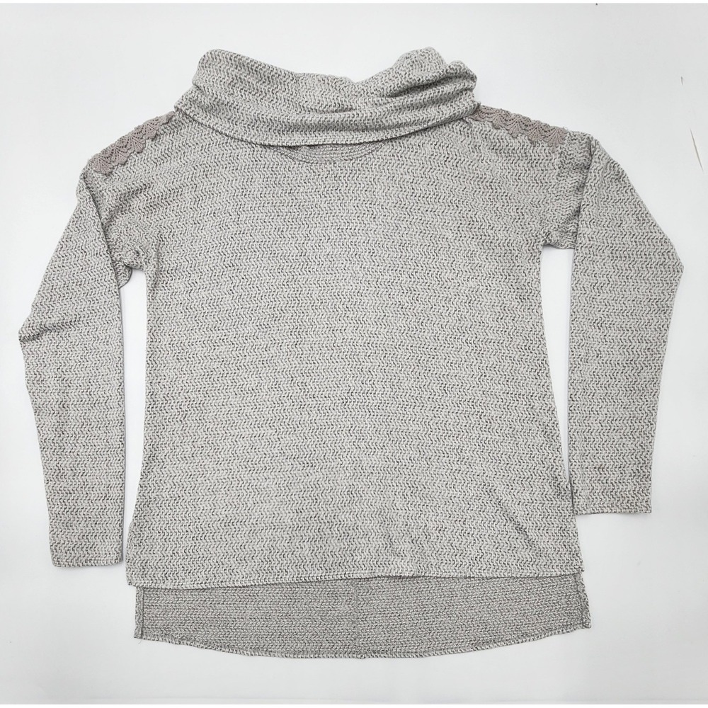 Knox Rose Medium Cowl Neck Gray Sweater Lace Accents